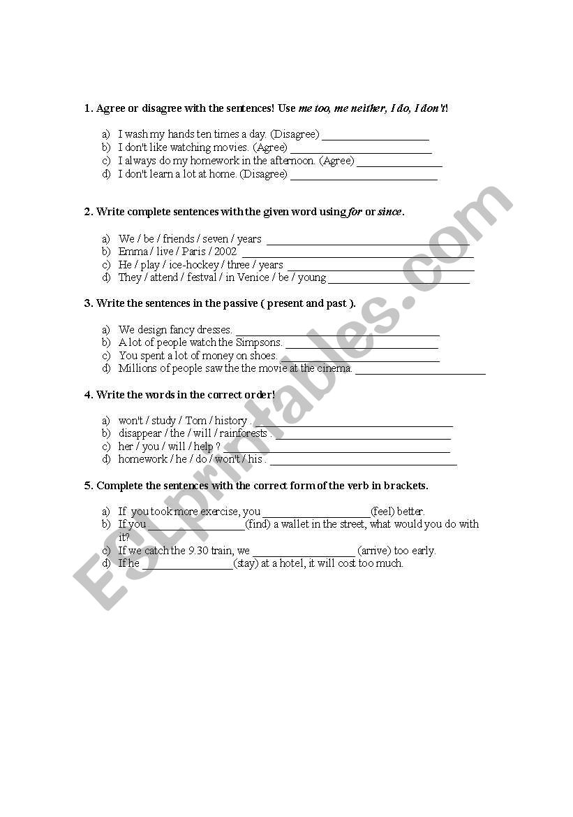 Tenses Exercise worksheet