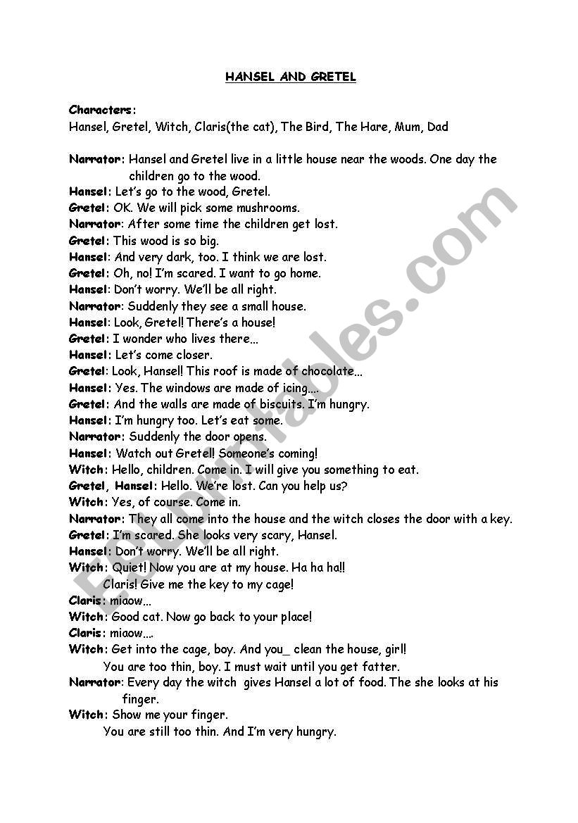 Hansel and Gretel worksheet