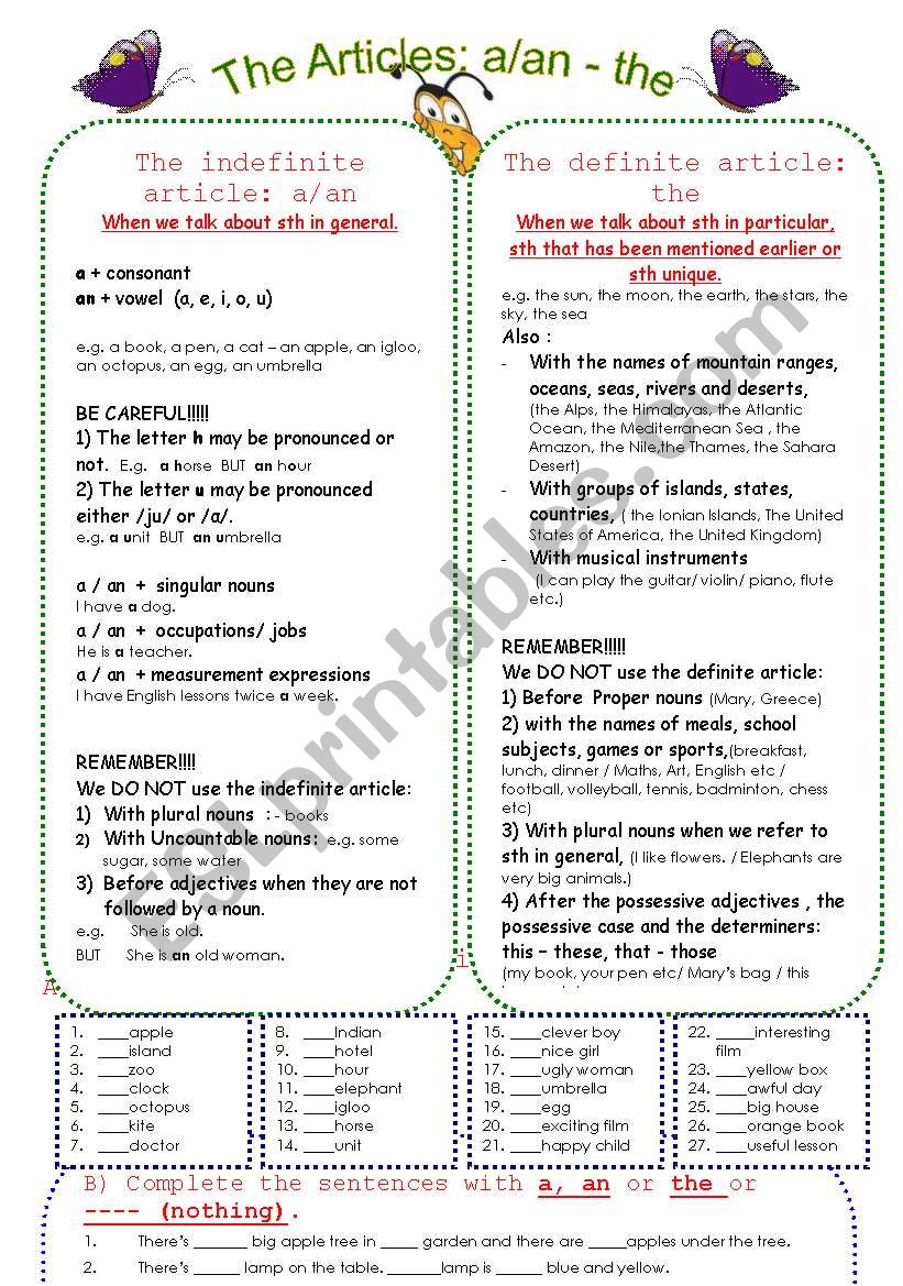 The definite and indefinite articles