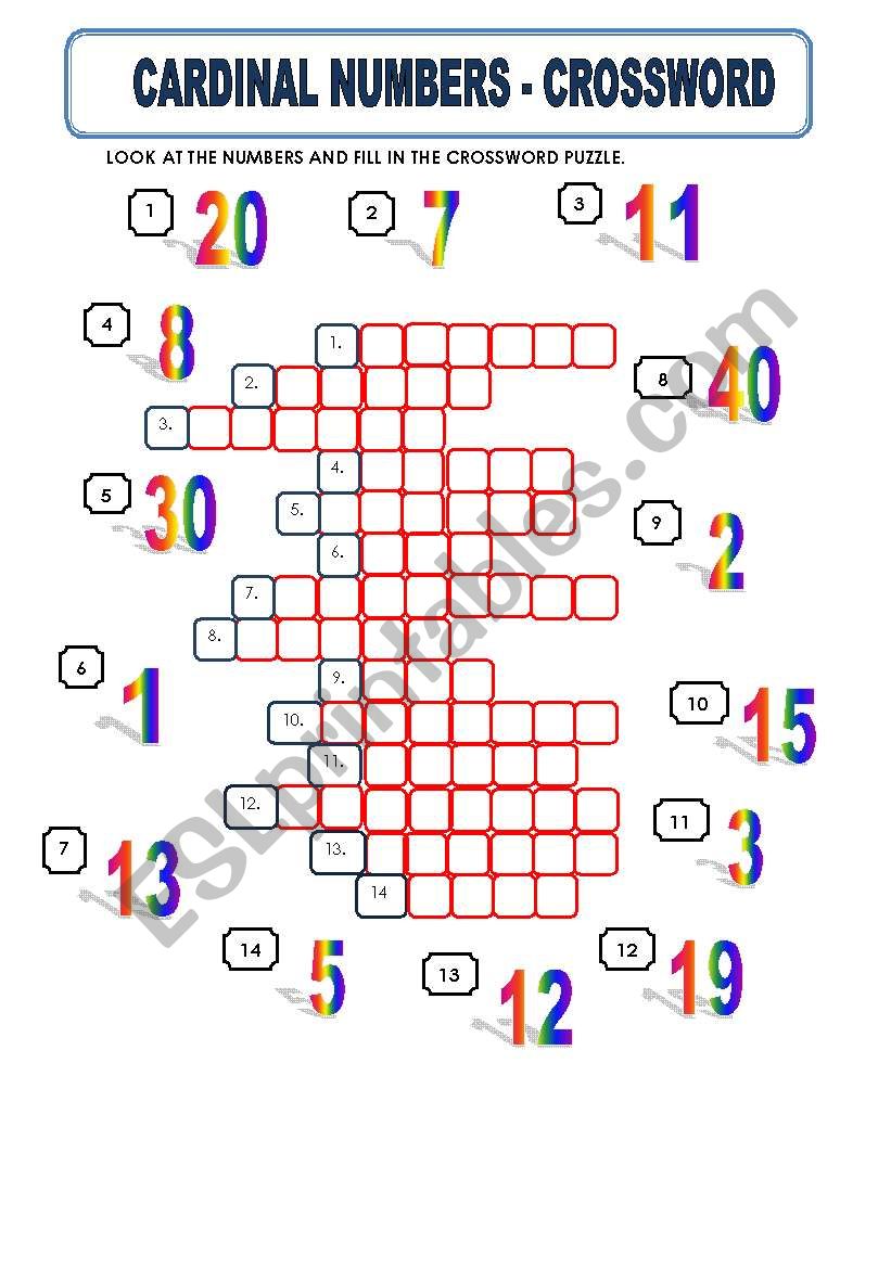 CARDINAL NUMBERS - CROSSWORD worksheet