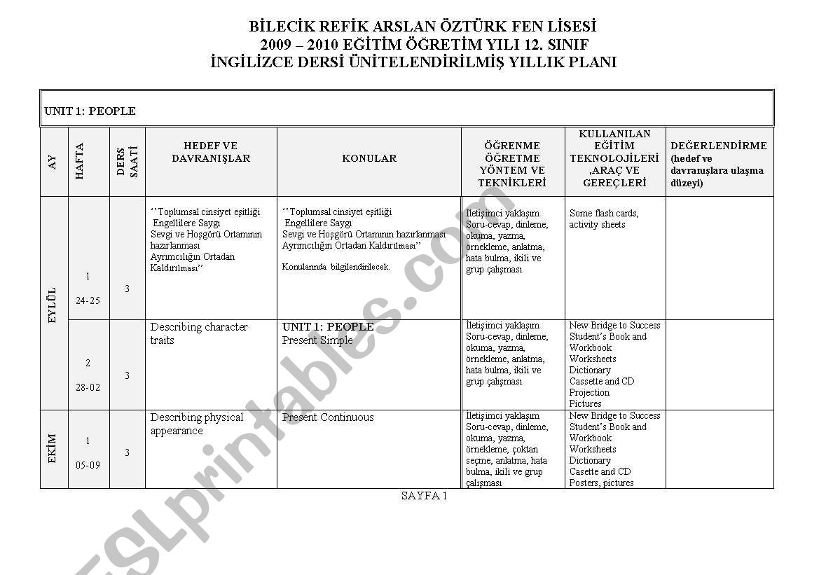 2009-2010 yearly plan for new bridge to success 12th grade