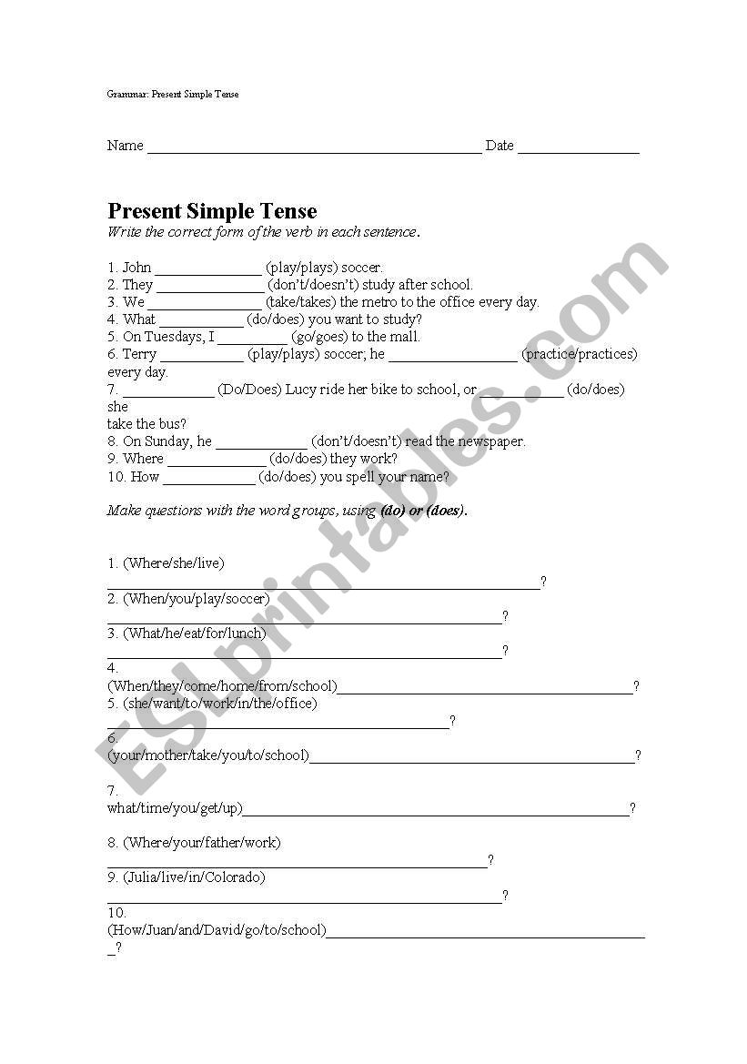 Present Simple Tense worksheet