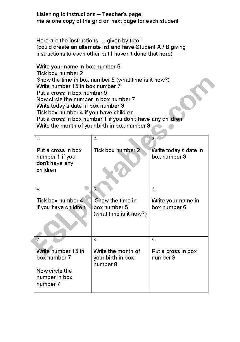 Instructions practice worksheet