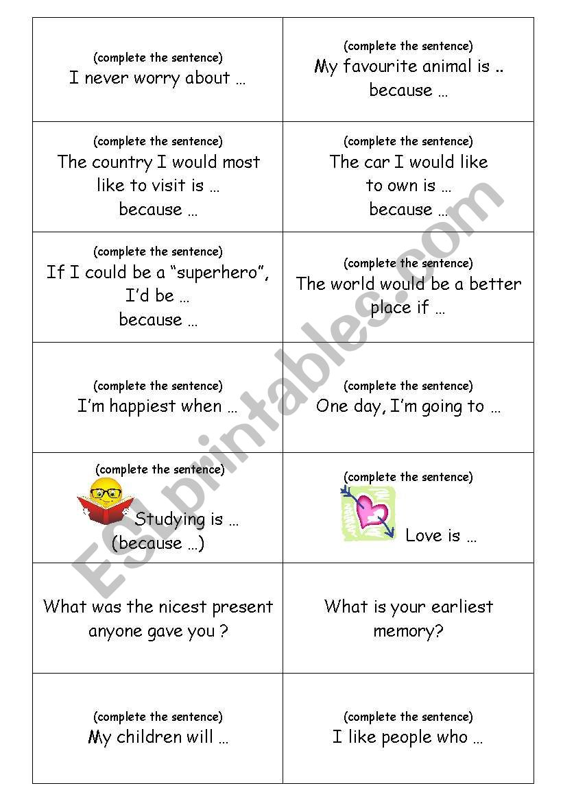 Discussion cards worksheet