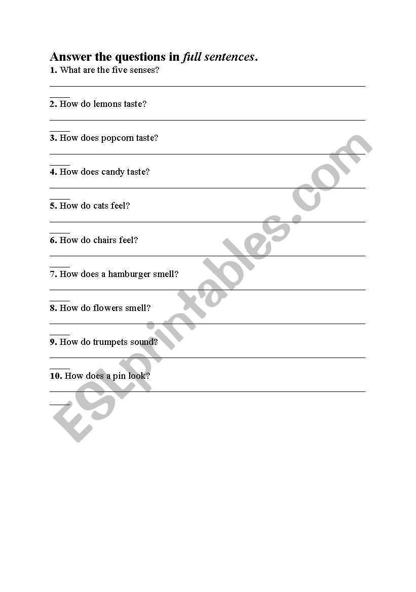 five senses worksheet