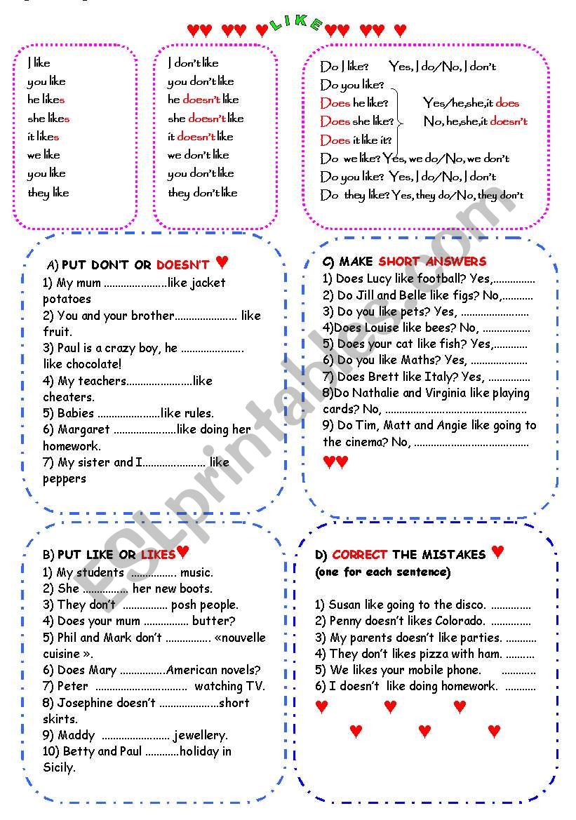 LIKE- A REMINDER- worksheet