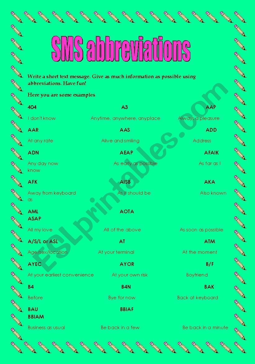 Sms language (10 pages) worksheet