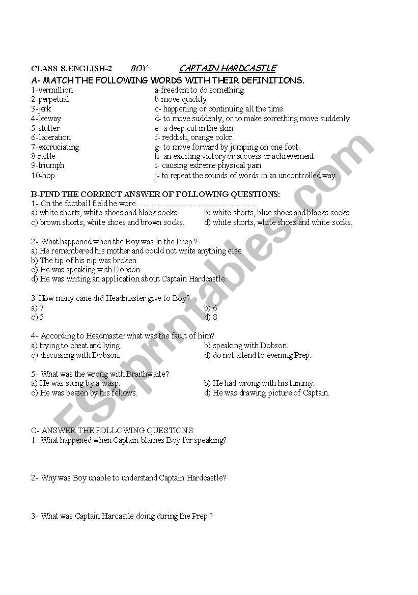 exam worksheet
