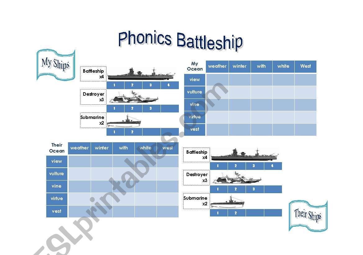 Phonics Battleship worksheet