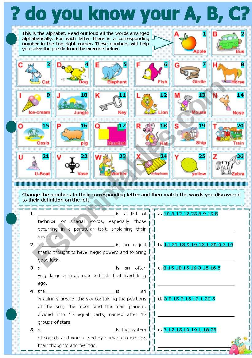 DO YOU KNOW YOUR A, B, C? worksheet