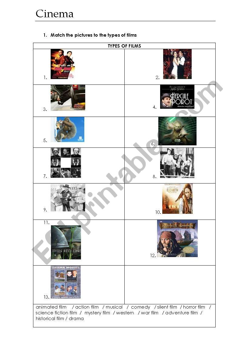 Types of Movies worksheet
