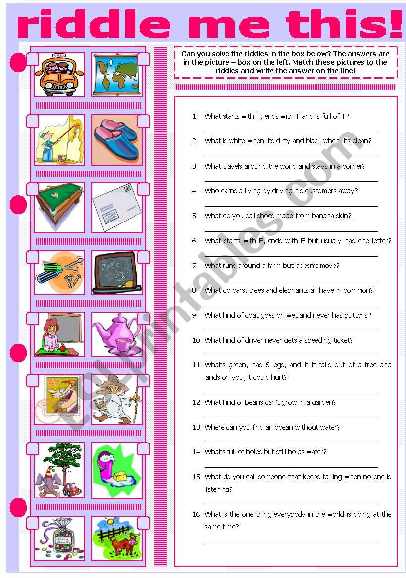 RIDDLE ME THIS! - ESL worksheet by evadp75