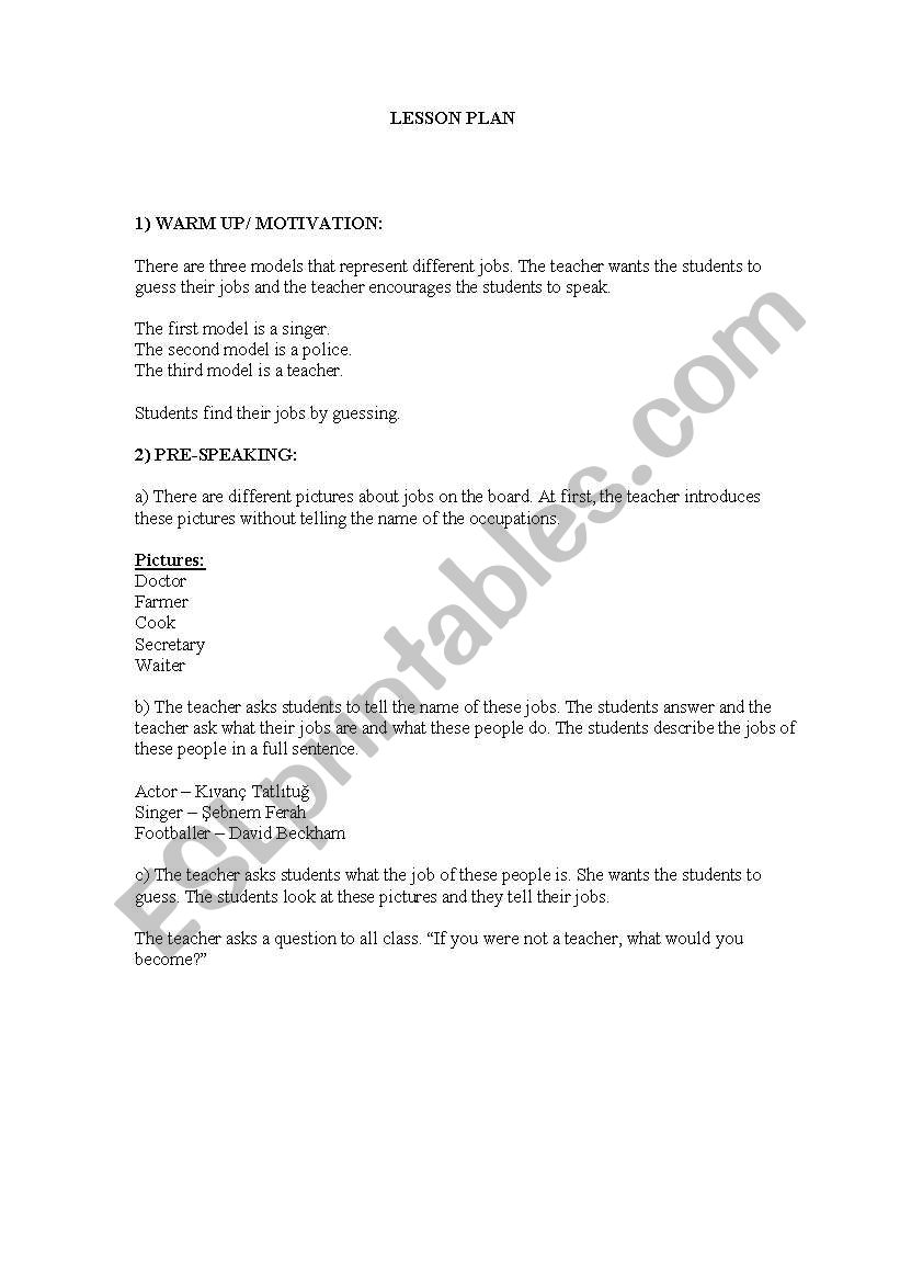 speaking lesson plan worksheet