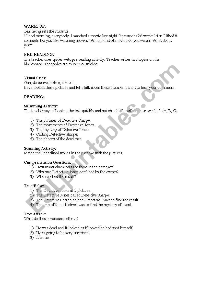 reading lesson plan worksheet