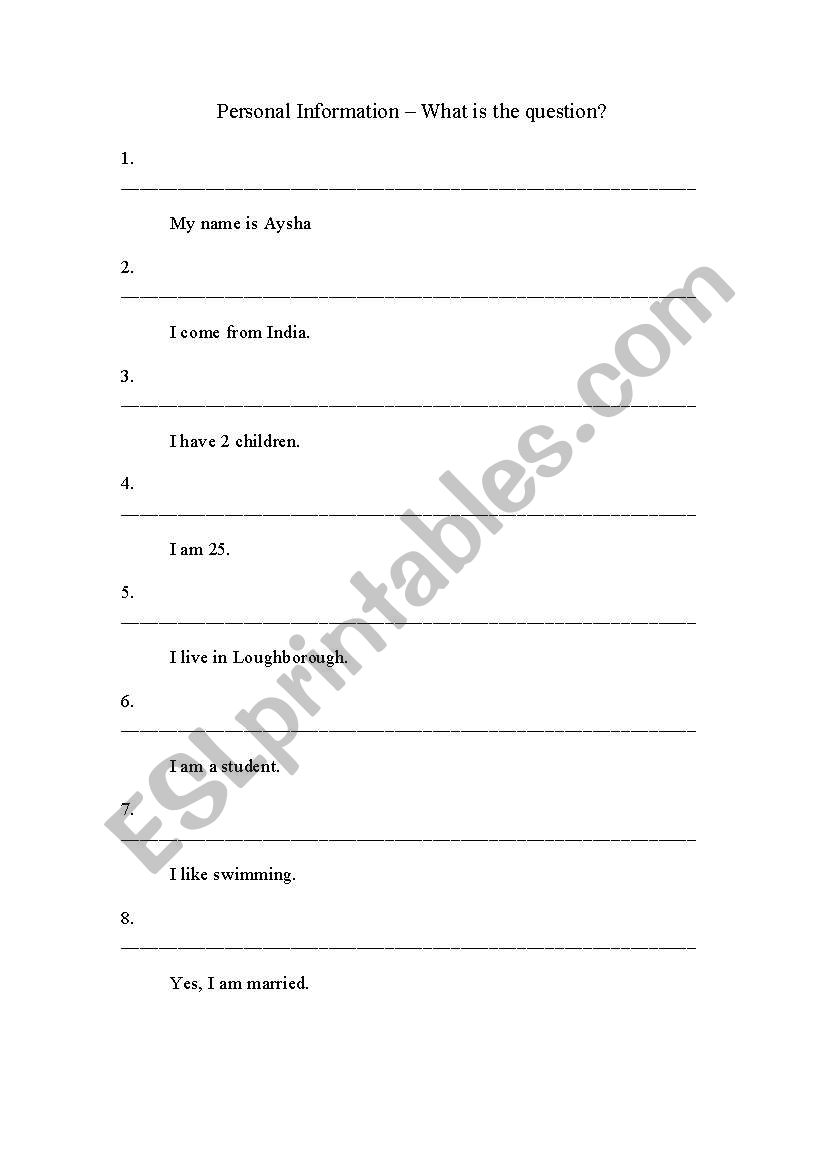What is the question? (Personal Information)