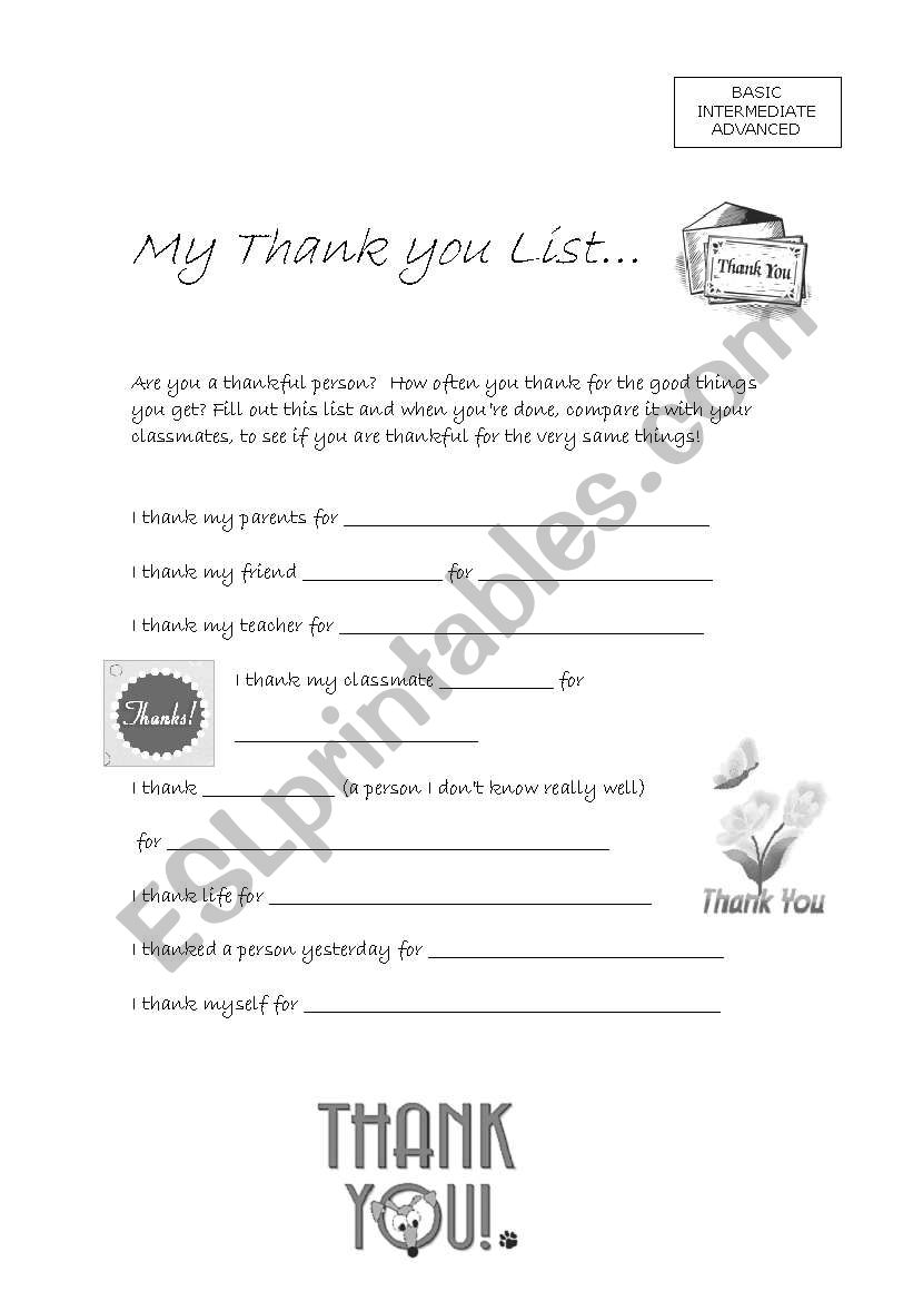 Thanksgiving wish worksheet