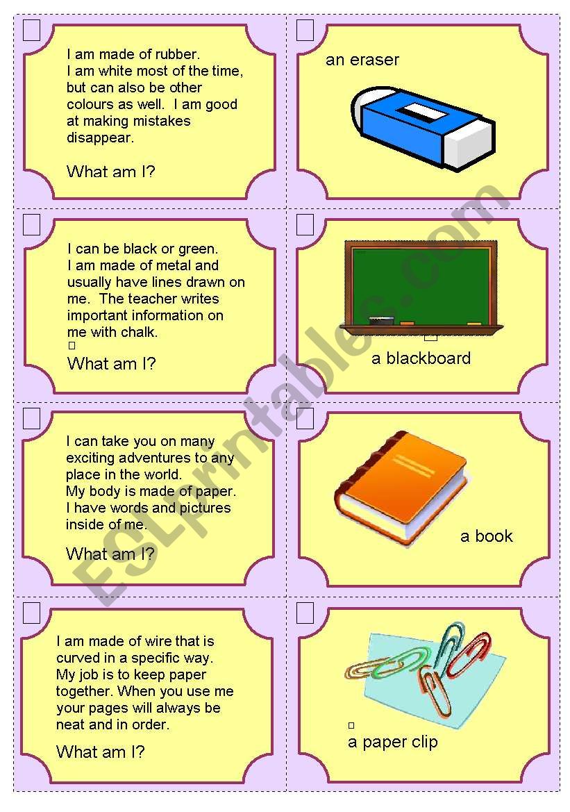 Riddles - Classroom equipment 1 of 2