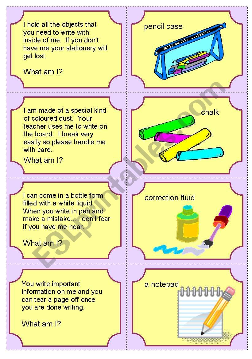 Riddles - Classroom equipment  2 of  2