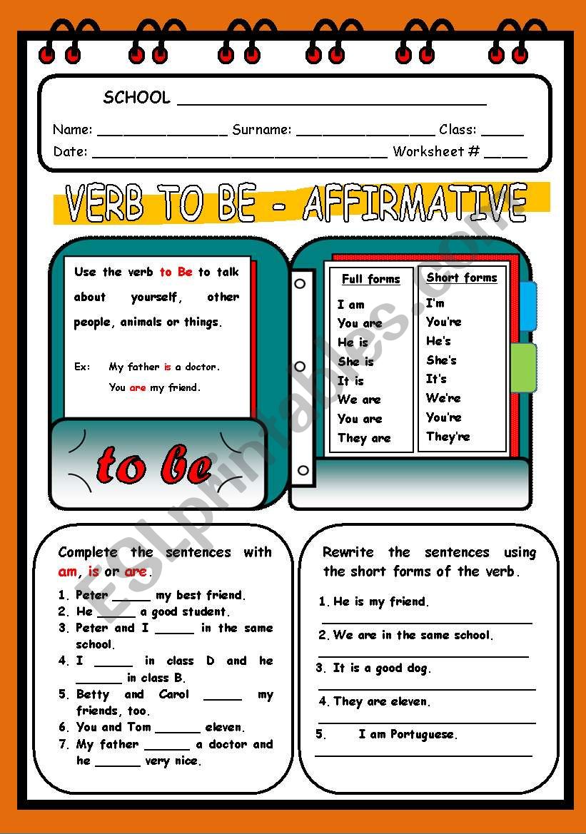 Verb To Be Affirmative English Esl Worksheets For Distance Learning ...