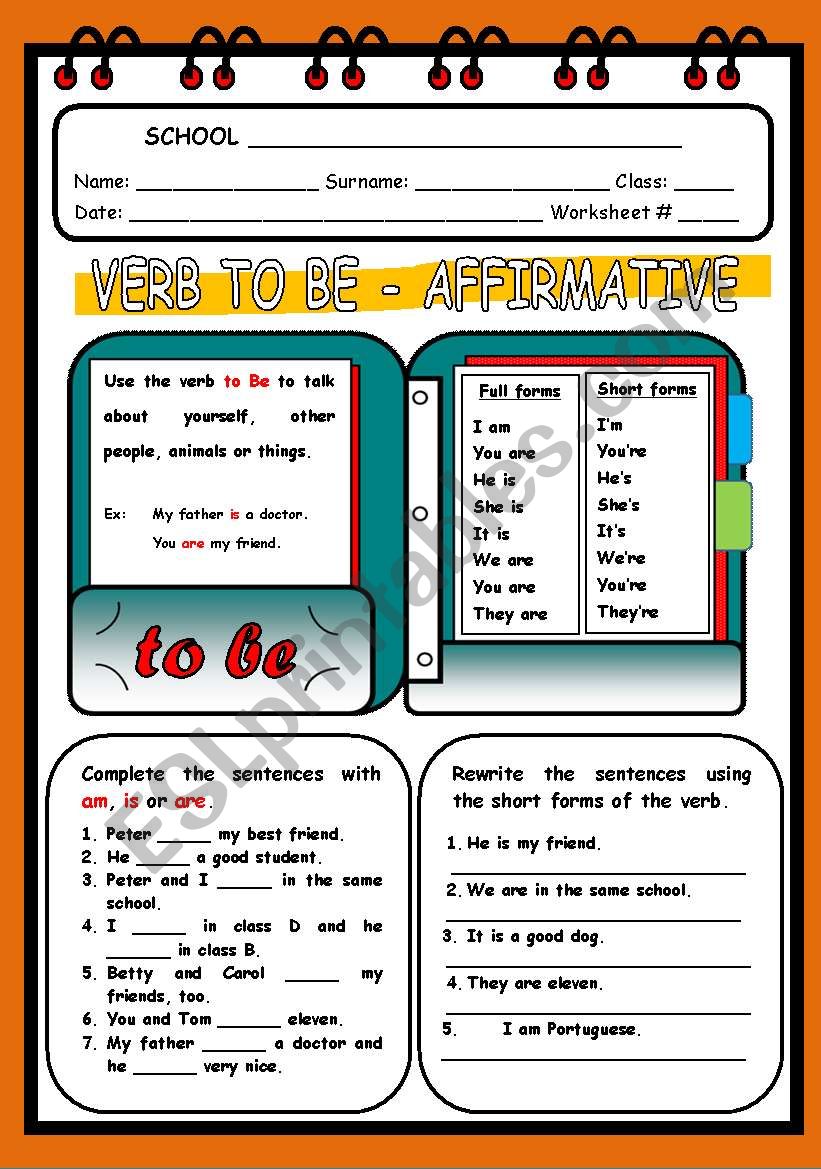 VERB TO BE - AFFIRMATIVE worksheet