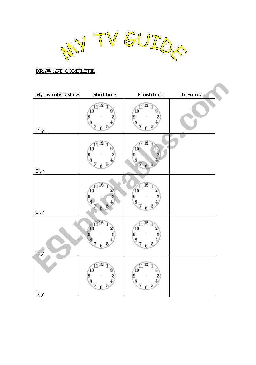 my tv guide worksheet