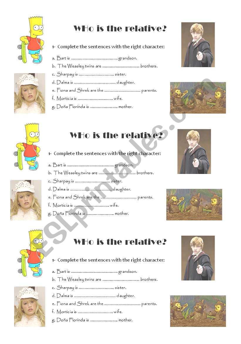 Who is the relative? worksheet