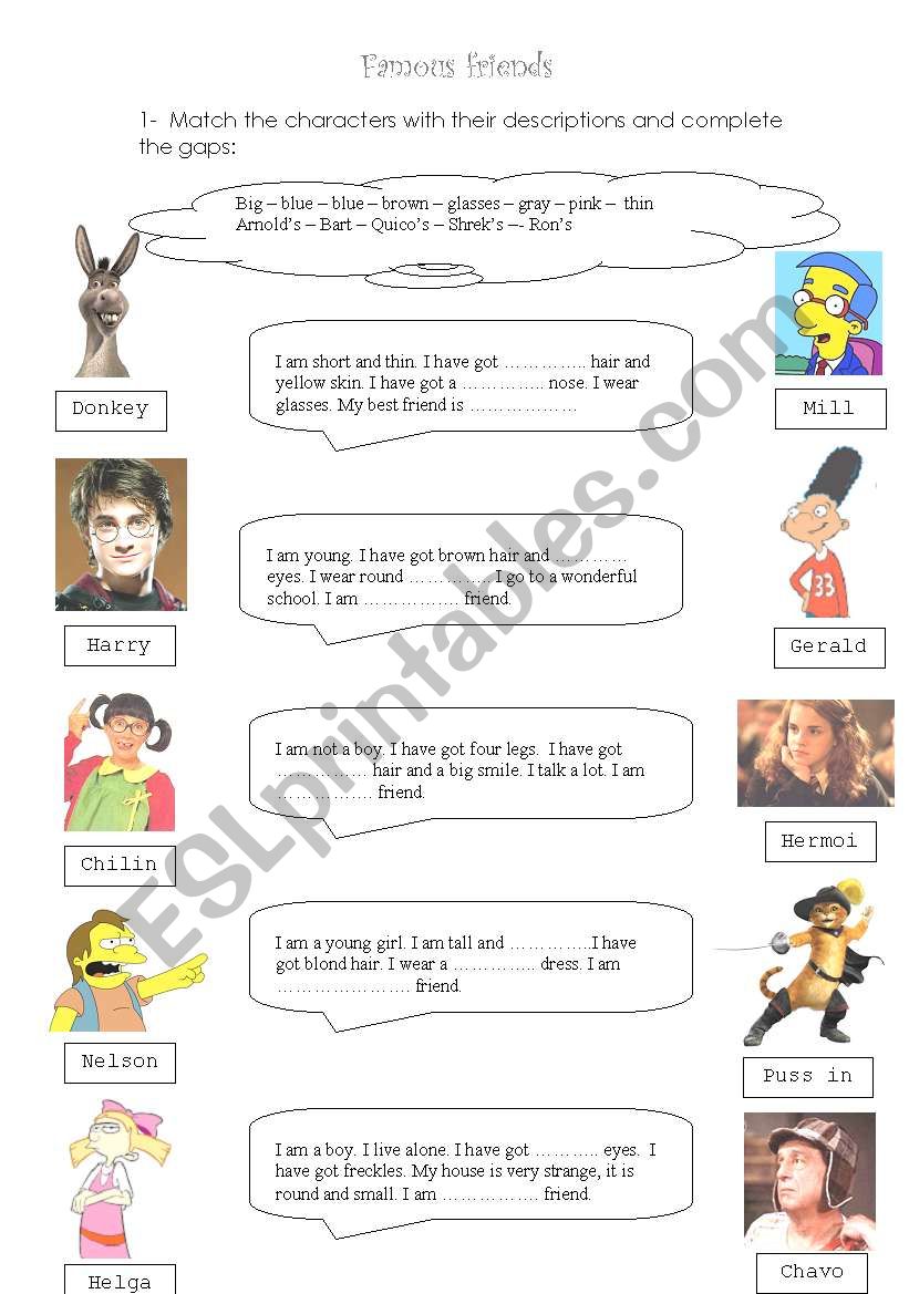 Describing Famous Friends worksheet