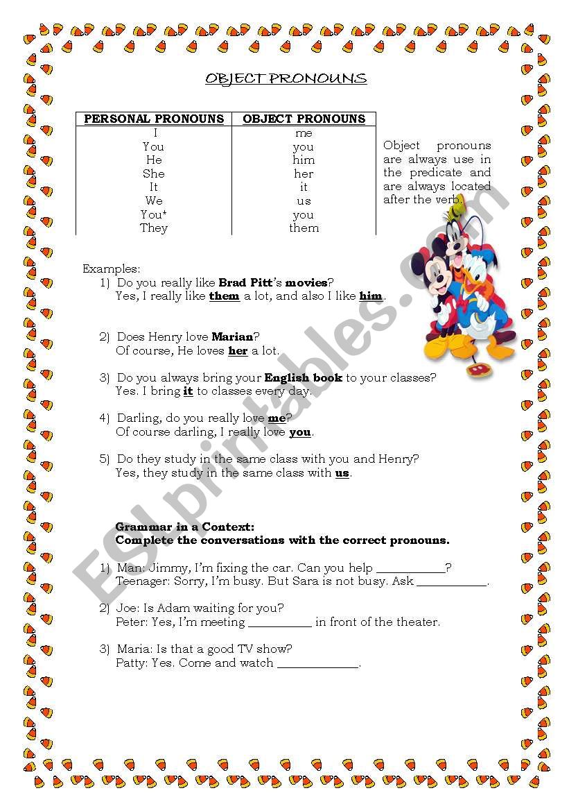 Object pronouns worksheet