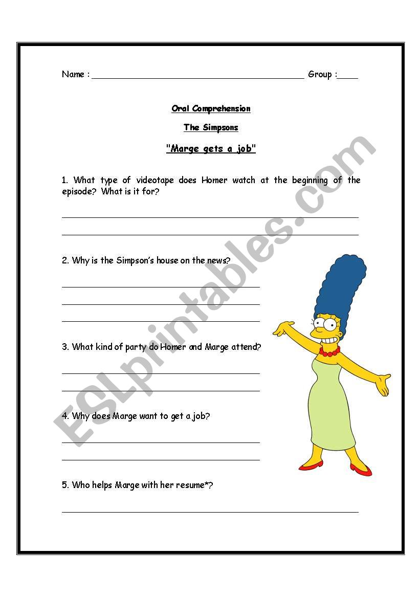 Marge gets a job - comprehension questions