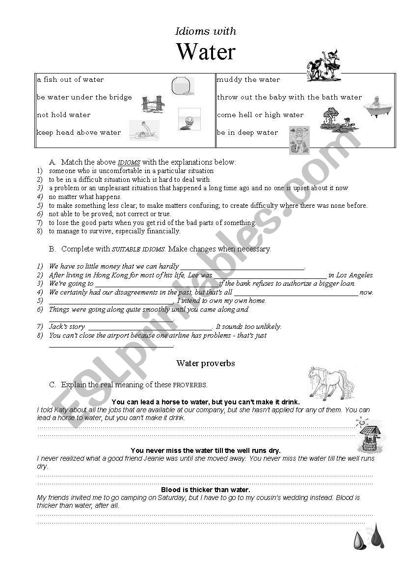 Idioms with Water worksheet