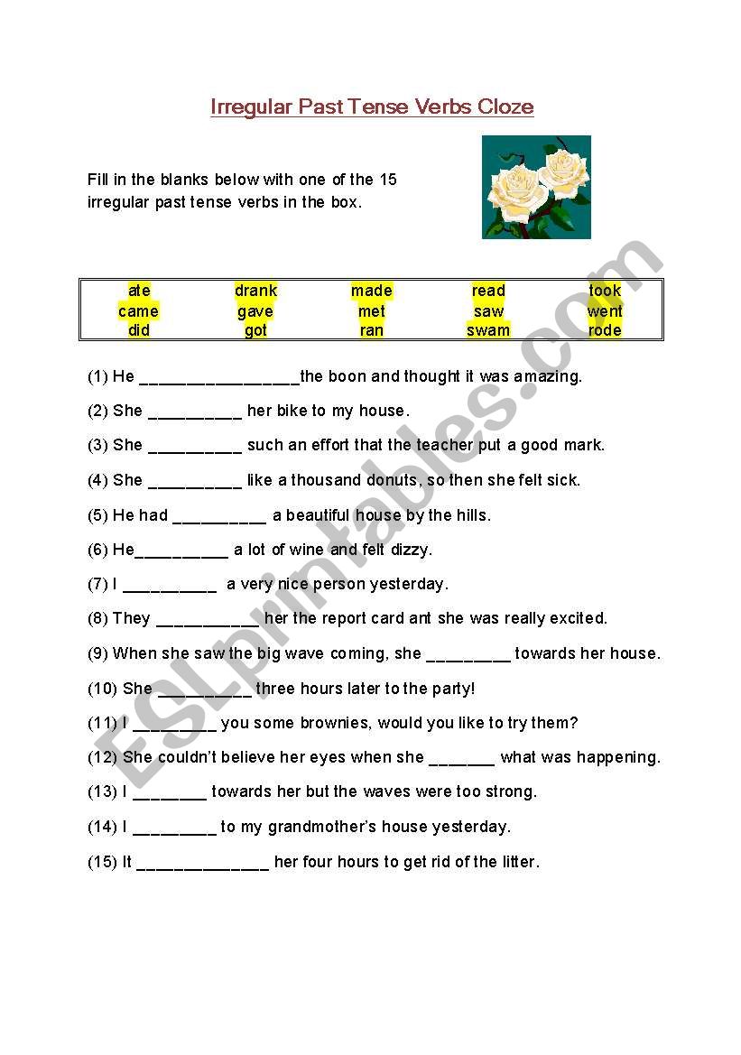 Irregular verbs Past Tense Cloze