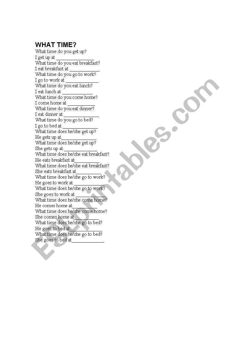 Routines worksheet worksheet