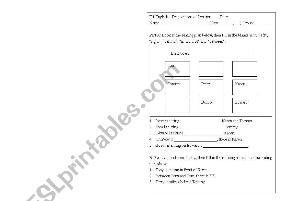 preposition of place worksheet