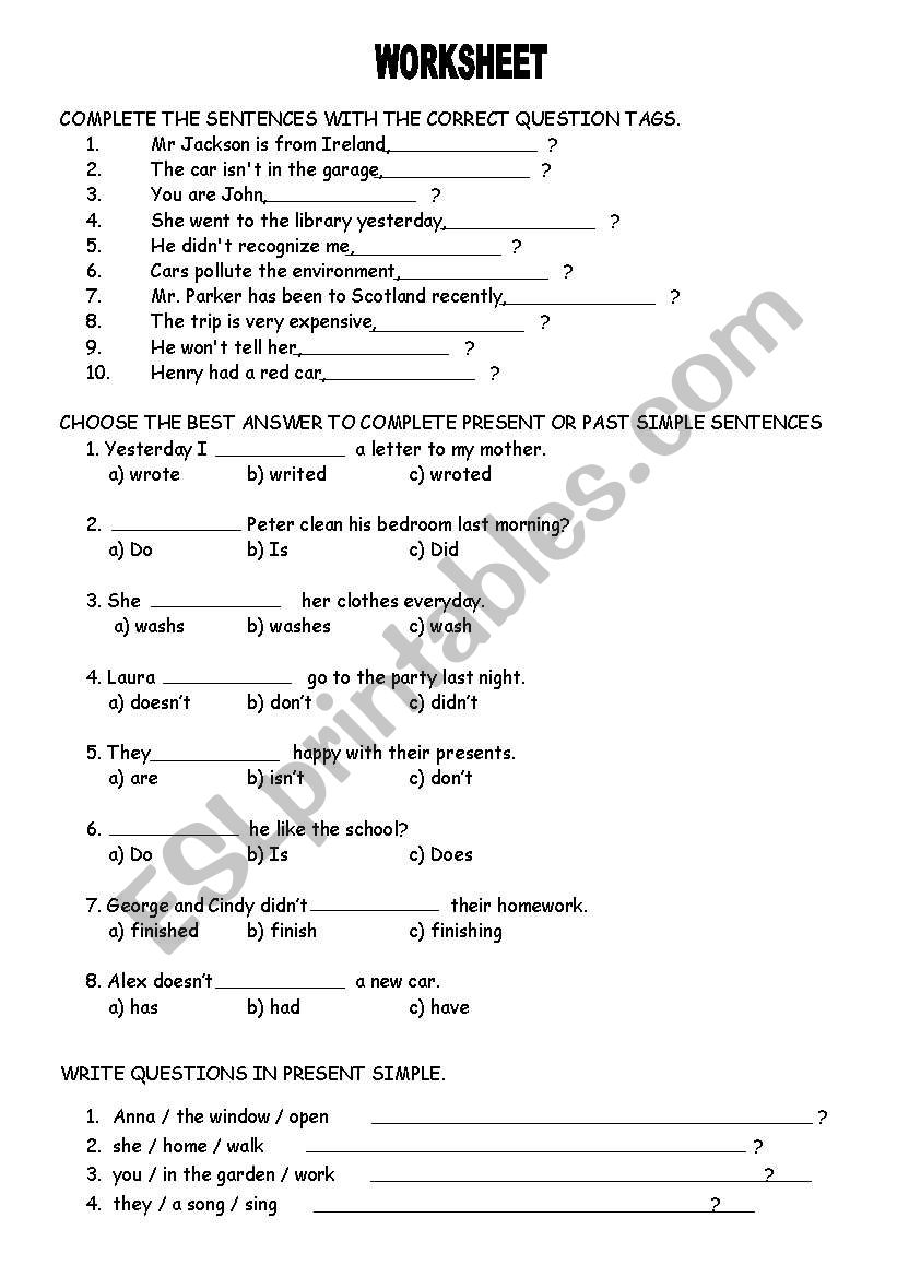 VARIED WORKSHEET worksheet