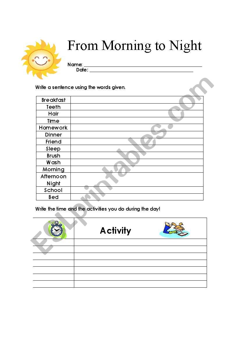 From Morning to Night  worksheet