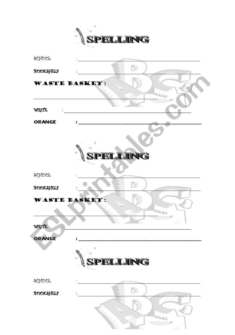 Spelling worksheet