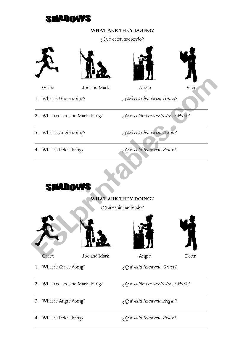 Shadows (Present Continuous) worksheet