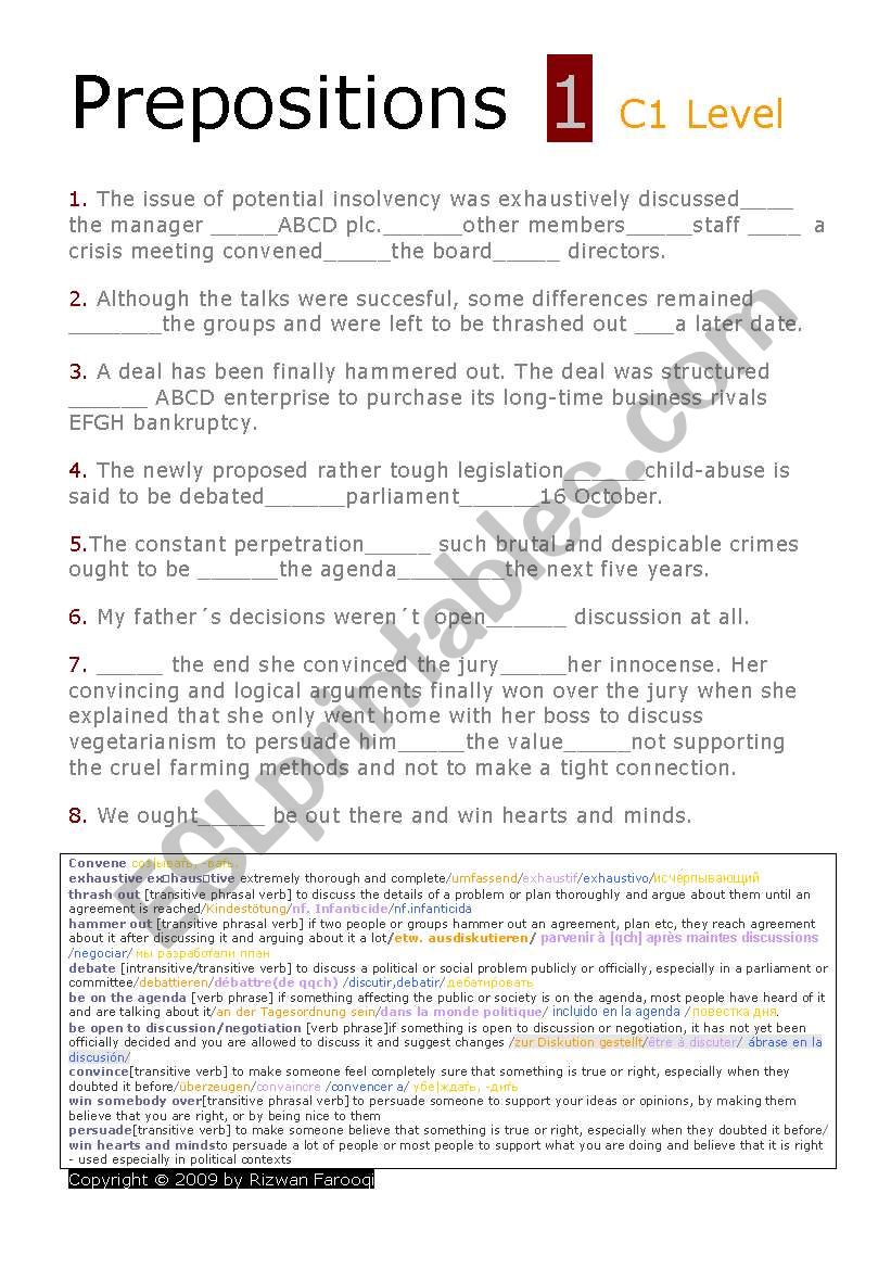 PREPOSITIONS  *CEF  LEVEL C1 (ADVANCED)