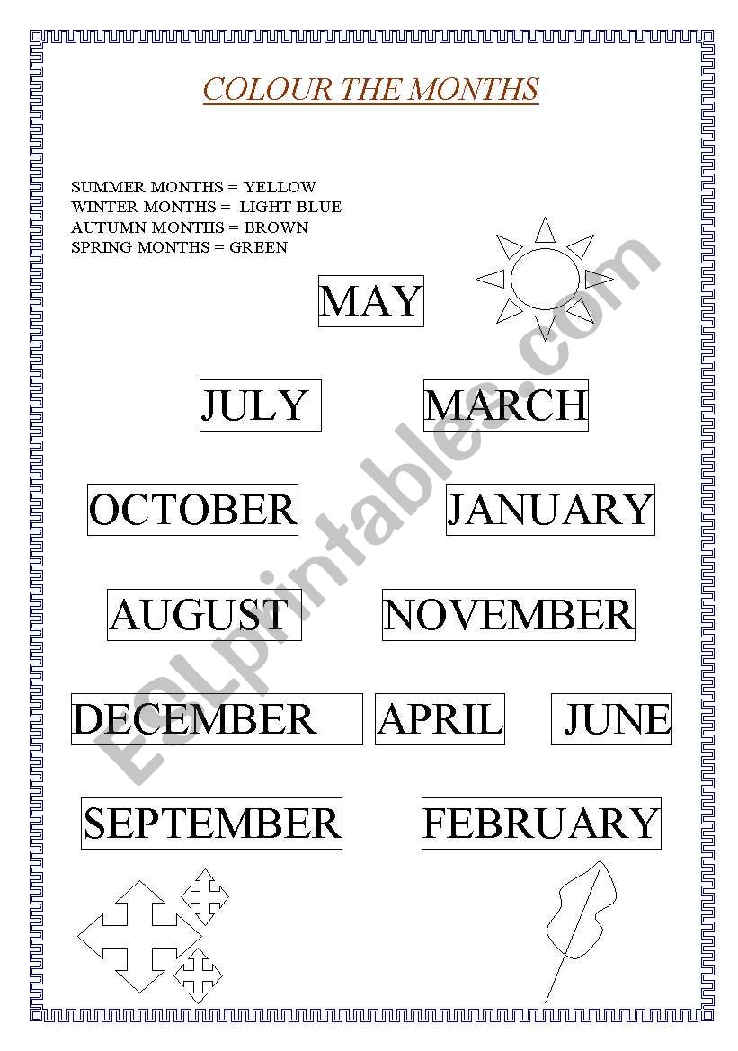 colour the months worksheet