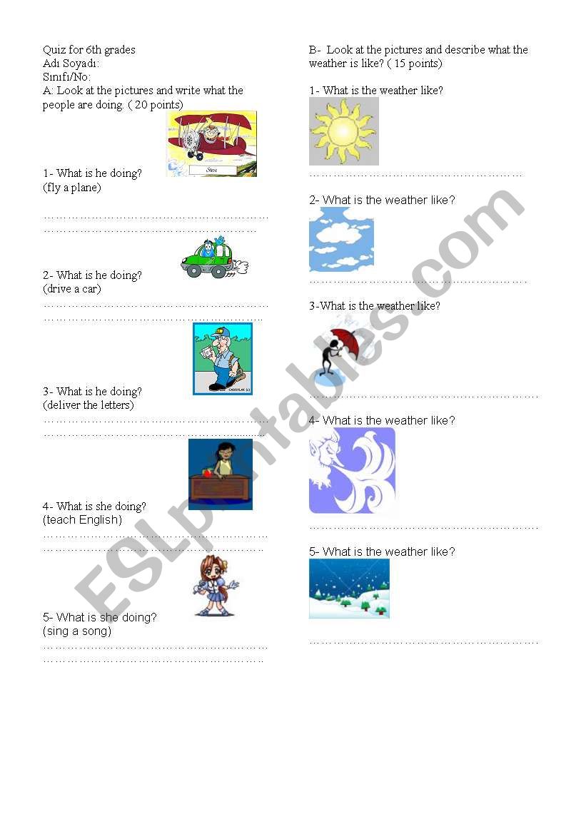 Activties and weather worksheet