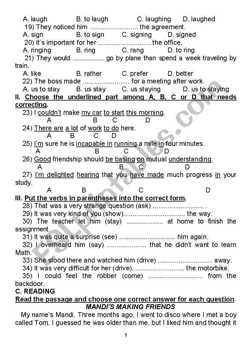 exercises worksheet