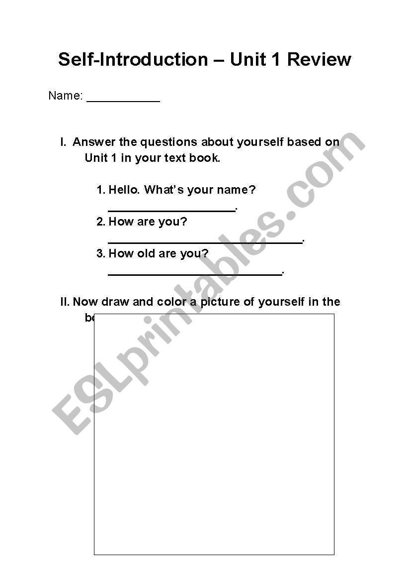 Self Introduction worksheet