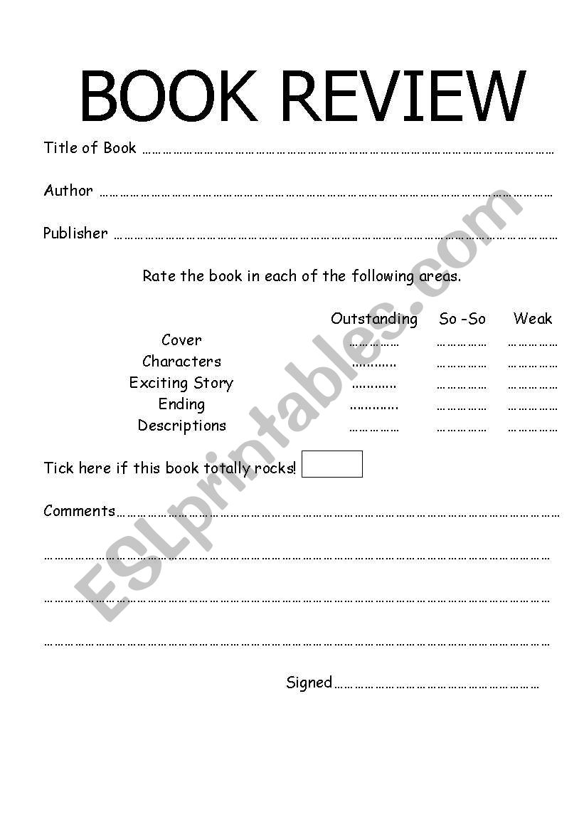 Book review worksheet