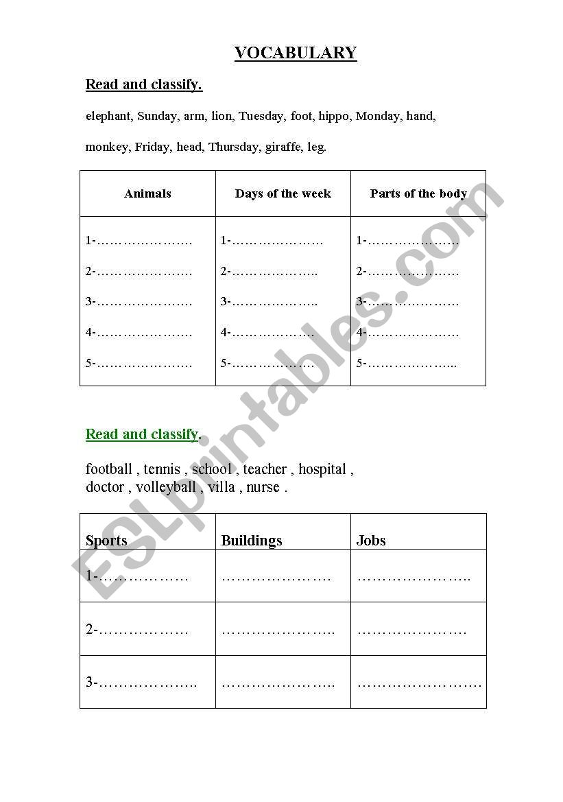 Vocabulary worksheet