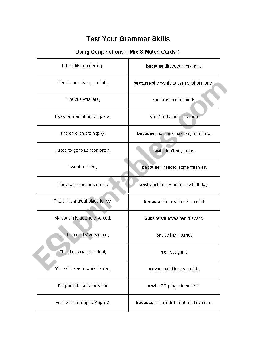 Test Your Grammar Skills worksheet