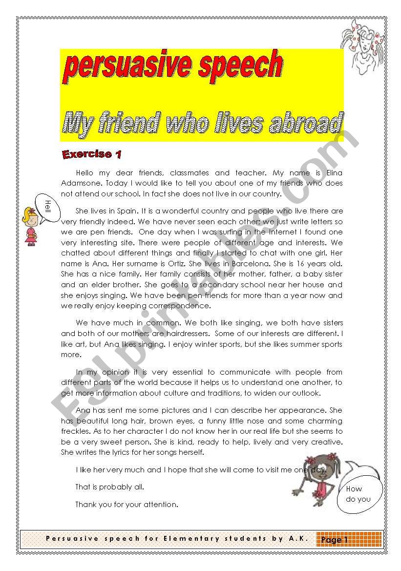 PERSUASIVE SPEECH (Public Speech) 2 pages/3exercises