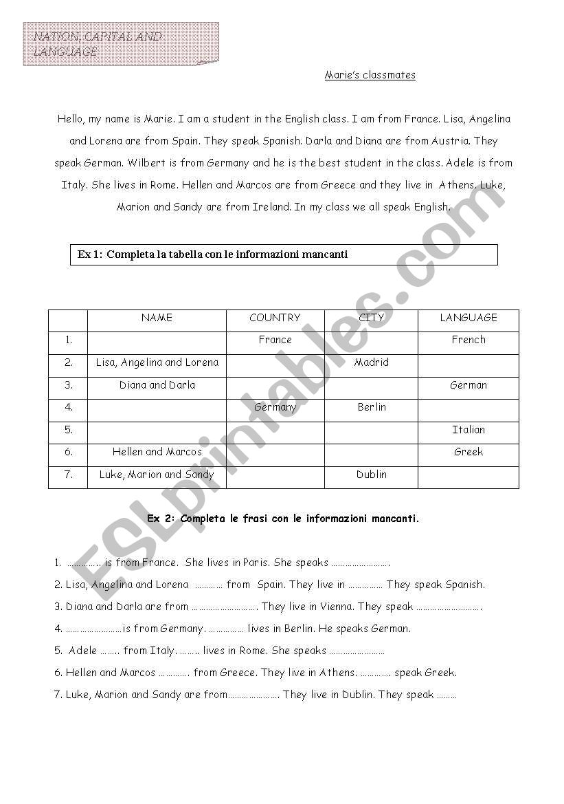 To be - nations, capitals and languages