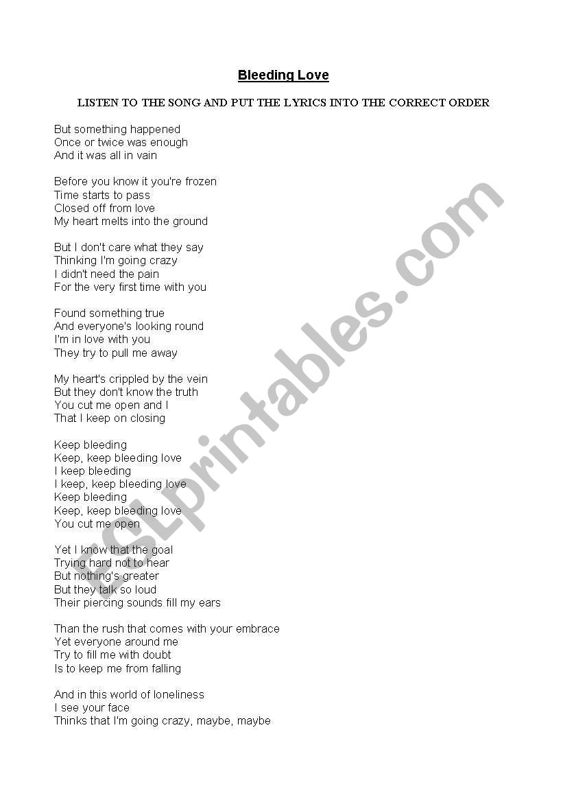 Bleeding Love - song word order