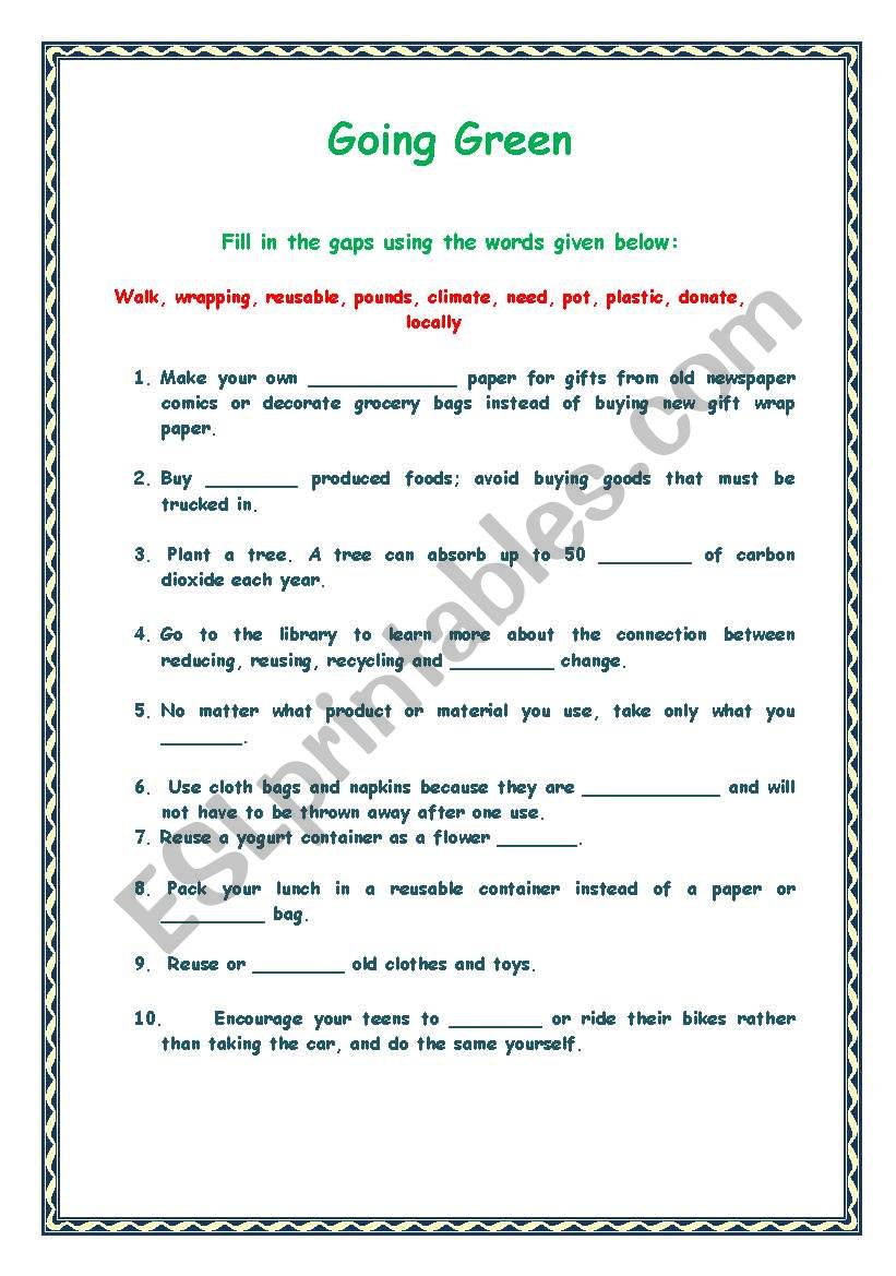 Going Green worksheet