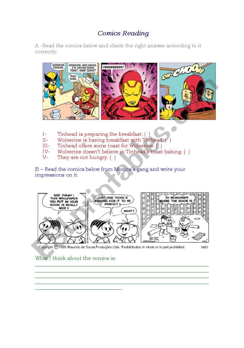 Reading Comics worksheet